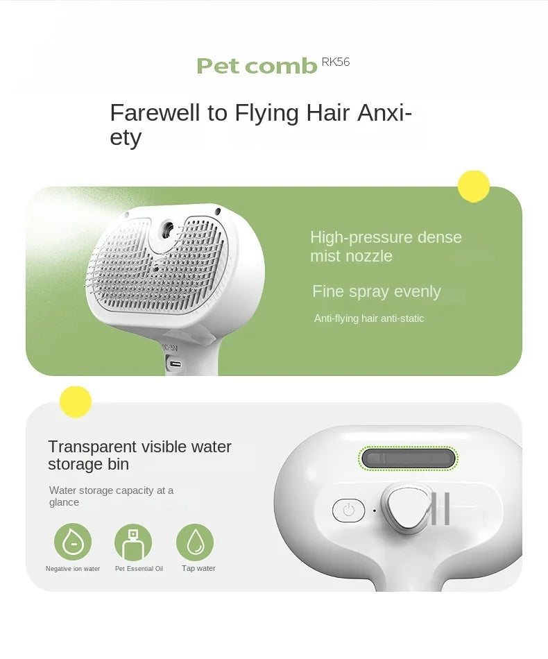 Upgraded 3 In 1 Pet Spray Grooming Comb Steamy Floating Hair Removal Cleaning Steam Brush Styling for Dogs Cats Accessories